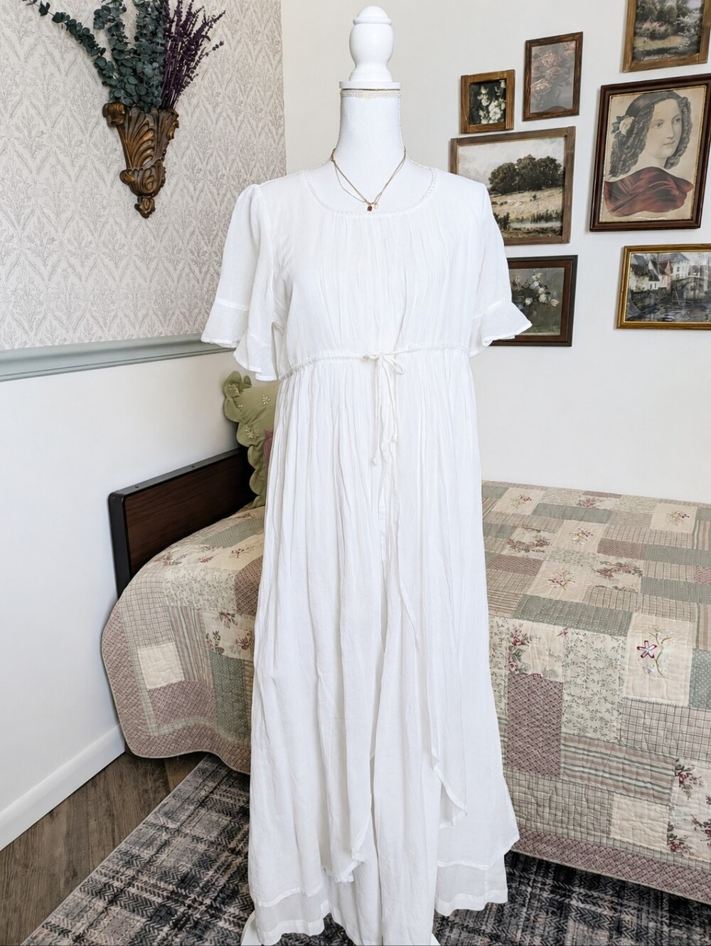 April Cornell Brontë Sisters White Cotton Nightgown Dress Cottagecore Prairie S